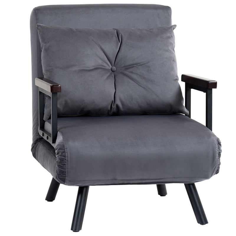 4 in 1 Single Sofa Bed Chair with Pillow Converts to Lounger or Bed Charcoal Grey