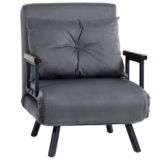 4 in 1 Single Sofa Bed Chair with Pillow Converts to Lounger or Bed Charcoal Grey