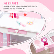 5 Piece Kids Princess Bedroom Furniture Set With Bed Storage and Dressing Table Pink AOSOM