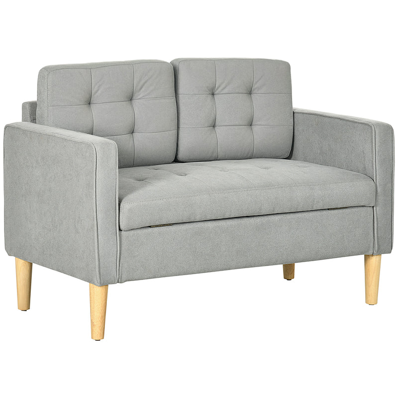 2 Seater Sofa with Hidden Storage and Wooden Legs for Small Spaces Light Grey