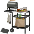 Black BBQ Trolley with Stainless Steel Top and Foldable Side Table by Outsunny