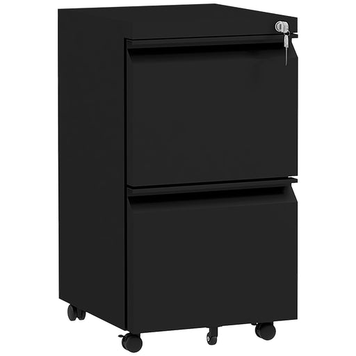 Steel 2 Drawer Lockable Filing Cabinet With Pre Assembled Body For Home Office, Black