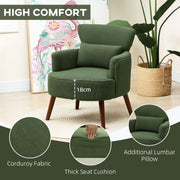 Green Corduroy Retro Accent Chair with Padded Seat and Wooden Legs by HOMCOM