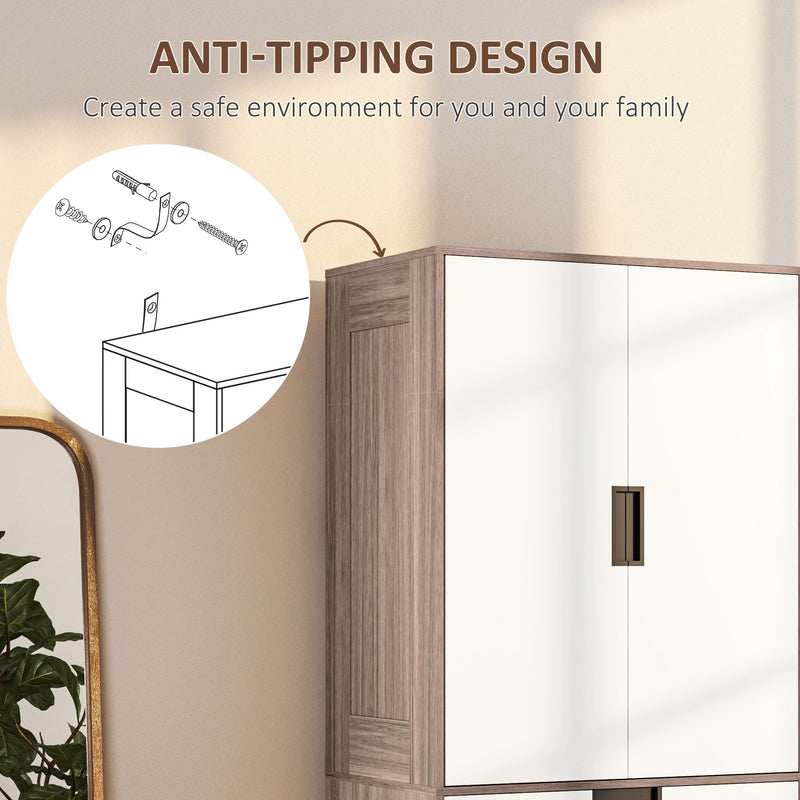 Two Door Wardrobe with Drawers for Bedroom Storage, White and Brown by HOMCOM