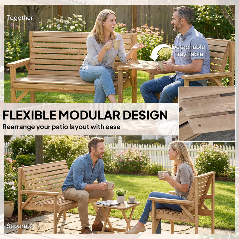 Wooden Garden Furniture Set with Bench Chair and Table for Flexible Outdoor Seating Outsunny