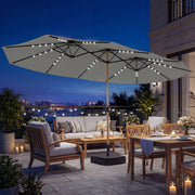 Garden Parasol with Double Canopy and Solar LED Lights for Large Patios Light Grey Outsunny