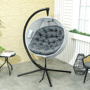 Grey Hanging Egg Chair with Stand Thick Cushion and Cup Holder for Garden or Balcony by Outsunny