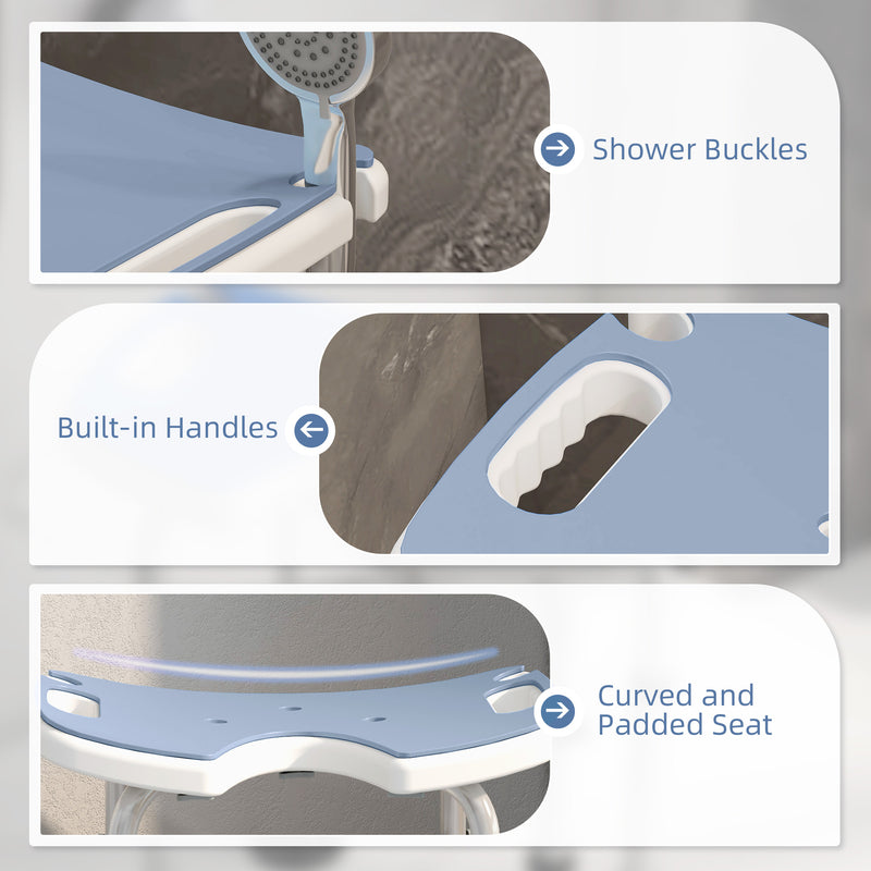 Height Adjustable Padded Shower Stool with U Shaped Seat for Bathroom Safety, Light Blue