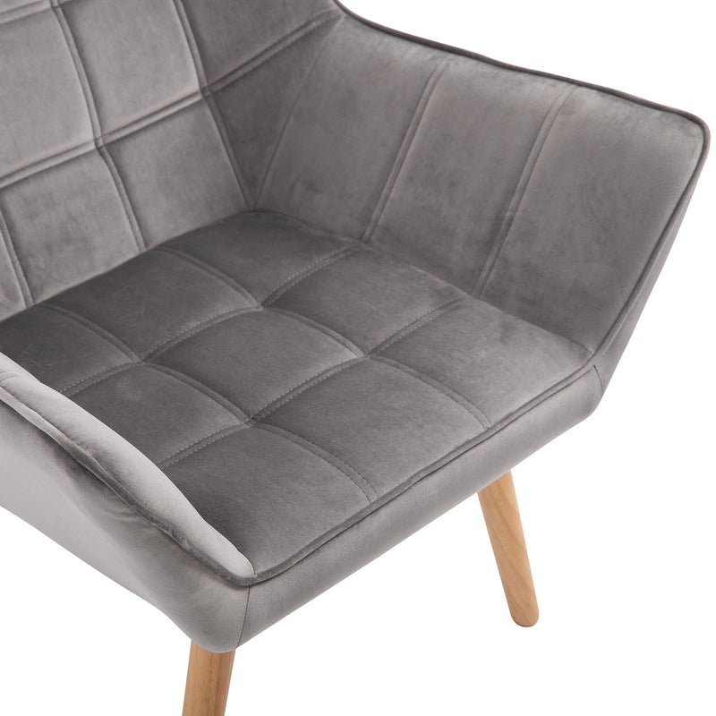 Modern Armchair with Wide Padded Seat and Wooden Legs for Home or Bedroom Grey