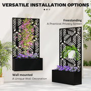 Metal Garden Planter with Trellis for Climbing Plants and Flowers Black Outsunny