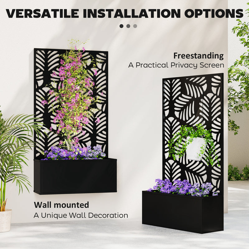 Metal Garden Planter with Trellis for Climbing Plants and Flowers Black Outsunny