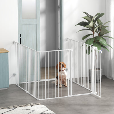 Foldable 6 Panel Dog Playpen with Door Ideal for Indoor or Outdoor Use White