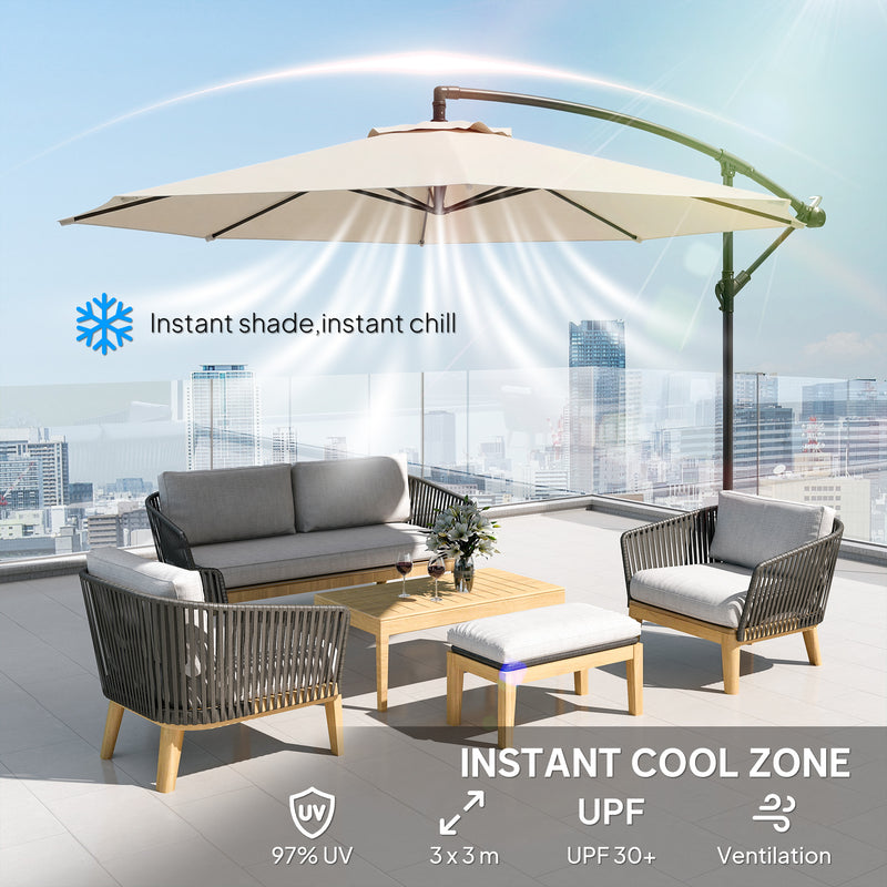Garden Cantilever Parasol with Adjustable UV Shade and Easy Crank for Patio or Lawn Cream White AOSOM