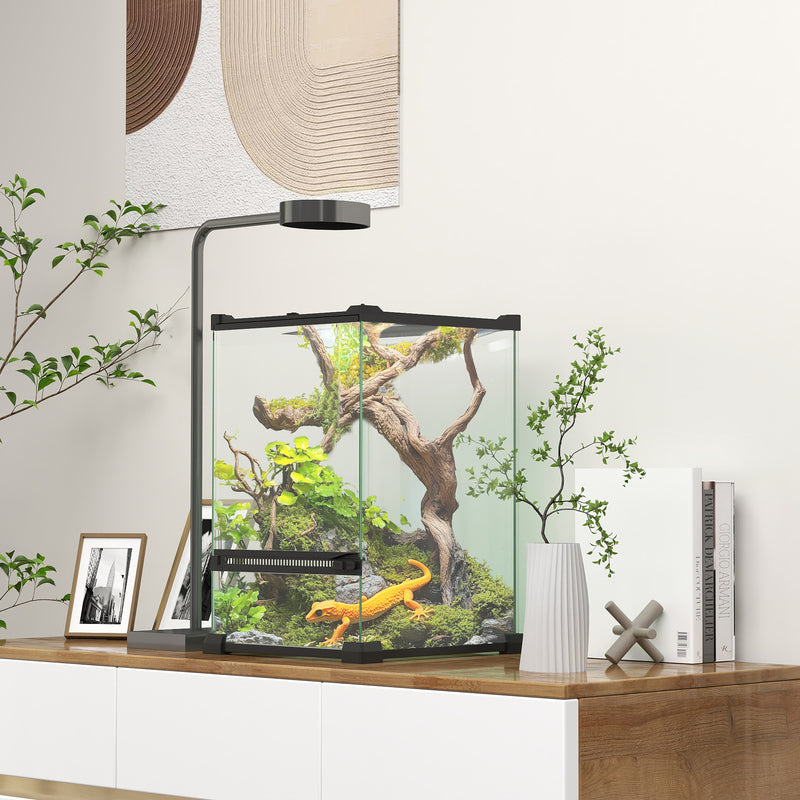 12L Glass Vivarium Tank With Anti Escape Lid And Ventilation For Reptiles And Amphibians, Black