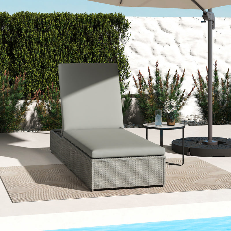 Rattan Sun Lounger with Adjustable Backrest and Padded Seat for Garden Relaxation, Light Grey Outsunny