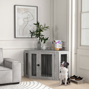 2 in 1 Dog Crate and Side Table with Soft Cushion Ideal for Medium Dogs Grey