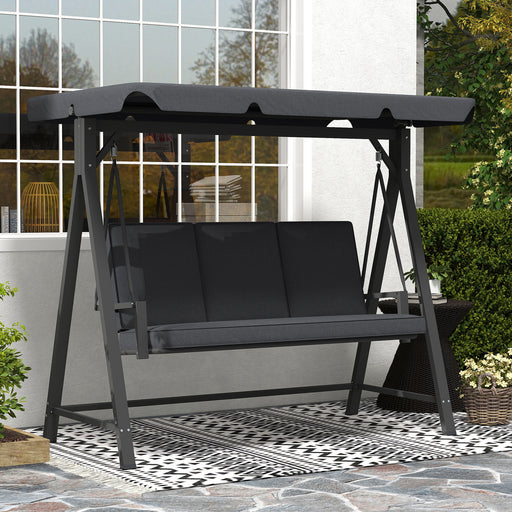 Dark Grey 3 Seater Garden Swing Seat with Adjustable Canopy for Outdoor Use