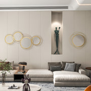 Abstract Metal Wire Wall Mirror with Hanging Accessories for Modern Decor Gold Tone