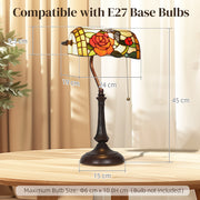 Tiffany Style Table Lamp with Rose and Butterfly Design Ideal for Bedside Use Multi Colour