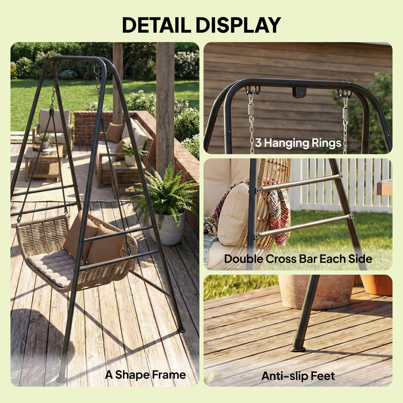 Hammock Chair Stand for Indoor or Outdoor Relaxation with Adjustable Height Black AOSOM