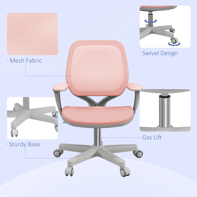 Pink Mesh Office Chair with Adjustable Height and 360 Swivel Wheels for Home or Study