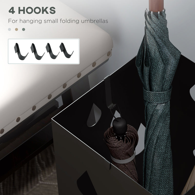 Steel Umbrella Stand with Removable Drip Tray and Hooks for Hallway Storage, Black