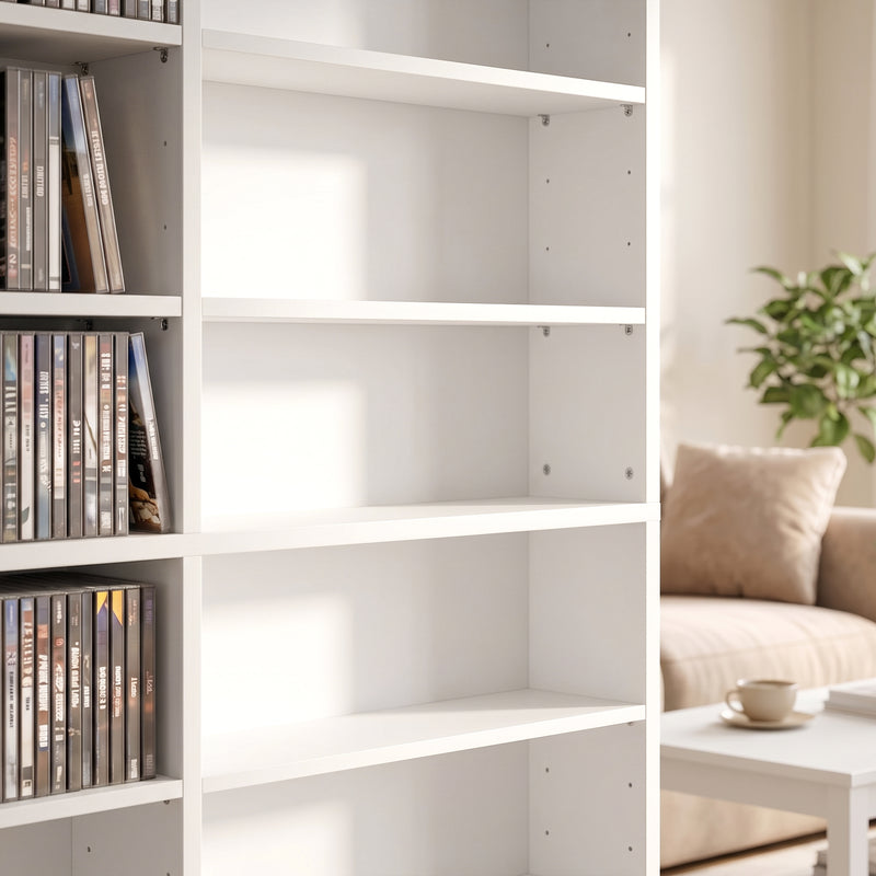 Media Storage Unit with Adjustable Shelves for CDs and DVDs Slim Space Saving