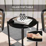 3 Piece Black Rattan Bistro Set with Cushions and Glass Top Table for Patio