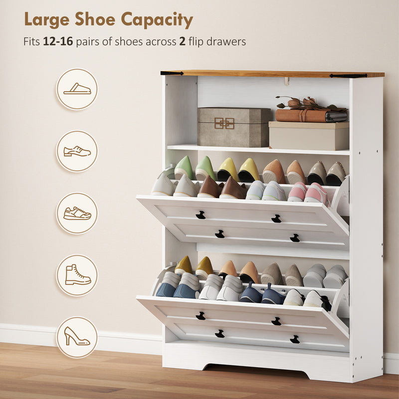 Slim Shoe Storage Cabinet for Hallway Organisation with Adjustable Shelves White Brown