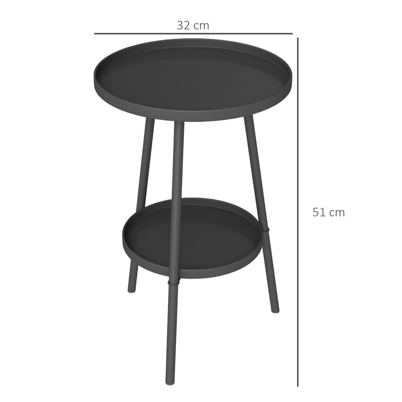 Black Round Metal Garden Side Table with 2 Tiers for Patio or Balcony by Outsunny