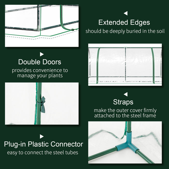 Set of 2 Clear Tunnel Greenhouses with Roll-up Door Steel Frame and Plastic Cover by Outsunny