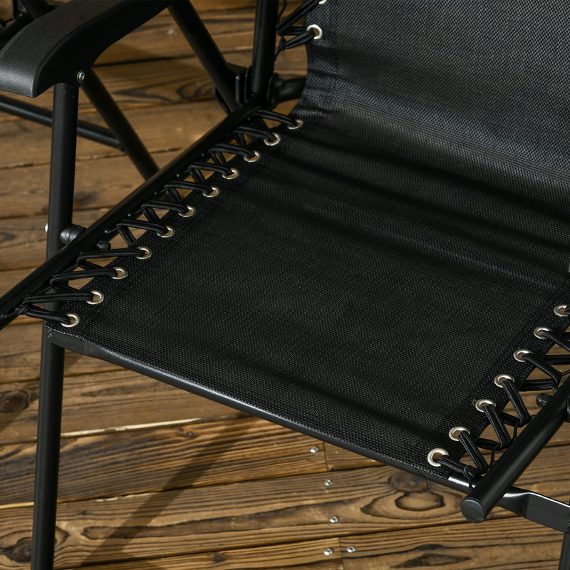 4 Piece Black Folding Garden Chair Set with Armrests for Camping Beach or Patio Use