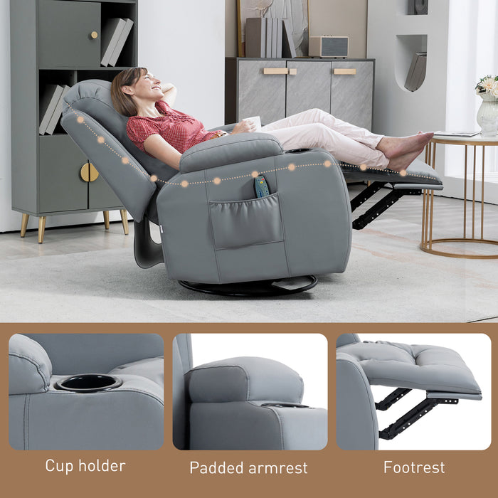 Light Grey Electric Massaging Recliner Chair with Heat Vibration Cup Holders and 360Â° Swivel by HOMCOM
