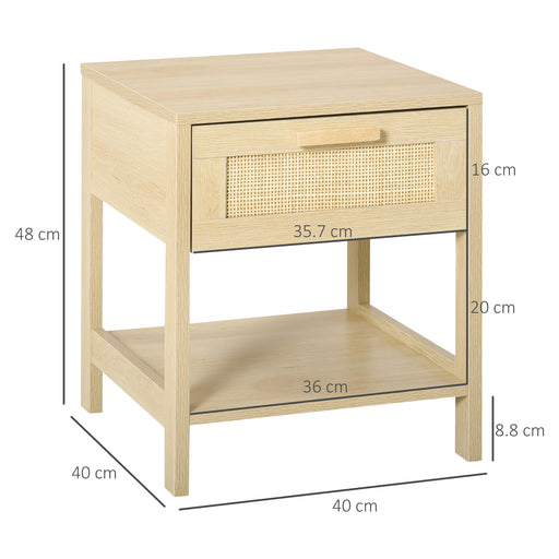 Rattan Bedside Table With Drawer And Shelf For Bedroom Or Living Room Storage