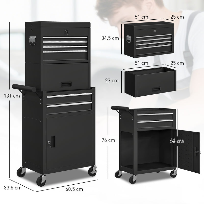 Three Tier Steel Tool Chest with Locking Drawers for Garage or Workshop Use Black