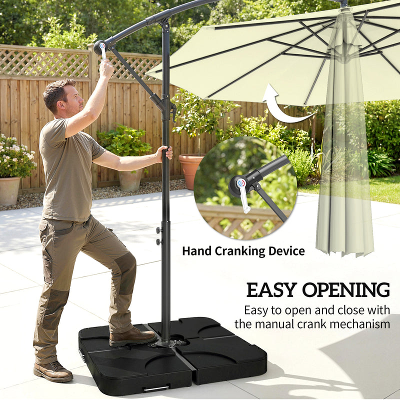 Cantilever Garden Parasol With Base and Weights for Shaded Patio Dining, Beige