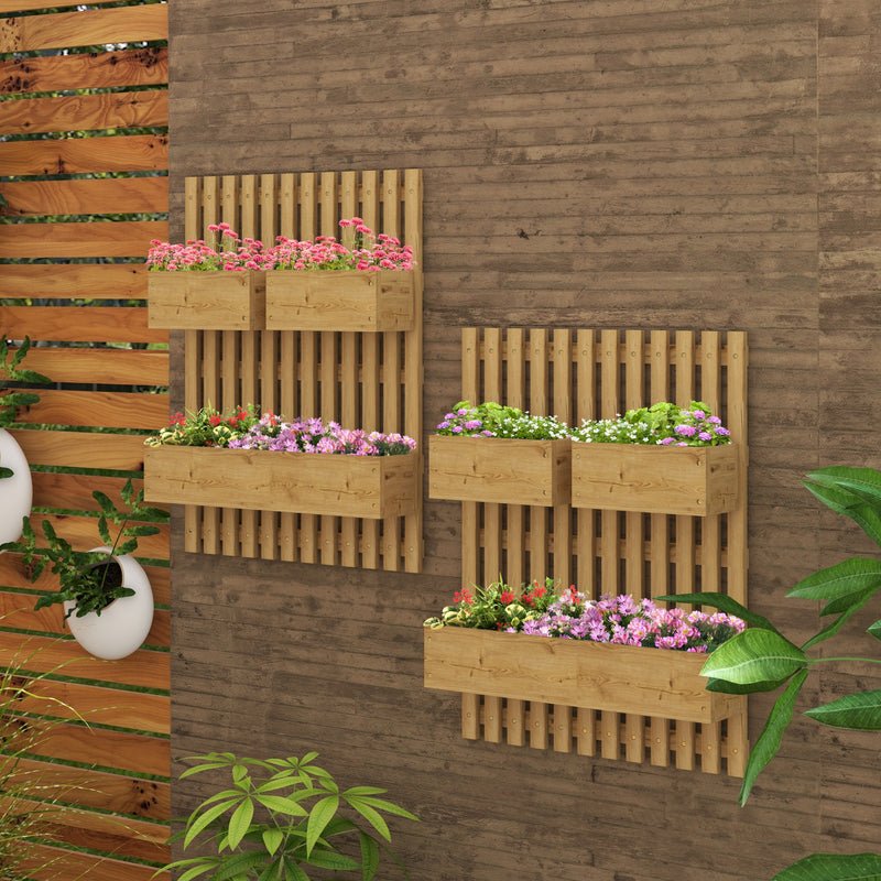 Set of 2 Wooden Wall Planters With Trellis and Drainage Ideal for Patio Gardening