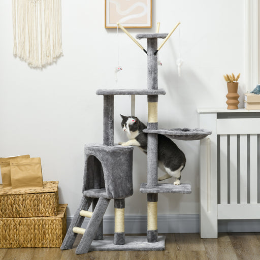 Cat Tree Tower with Ladder and Scratching Posts for Indoor Cats and Kittens 135cm Grey