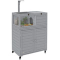 Wooden Tortoise House with Storage Cabinet Openable Top and Lamp Holder Light Grey by PawHut