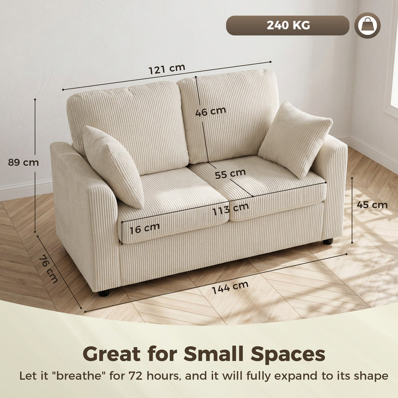 2 Seater Sofa for Small Living Rooms with Firm Support and Soft Corduroy Upholstery