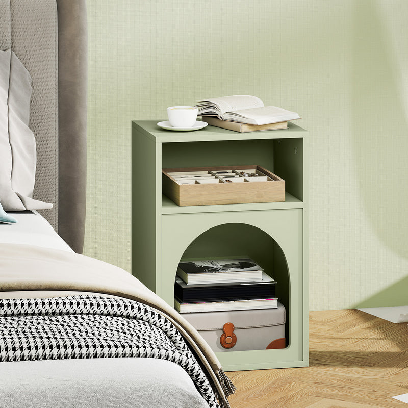 Bedside Table with 2 Open Shelves for Bedroom Storage and Display, Light Green