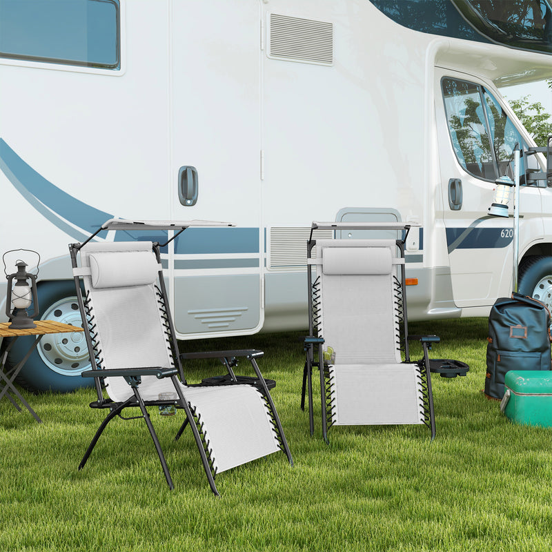 2 Piece Foldable Reclining Garden Chair with Canopy Shade and Cup Holder White by Outsunny