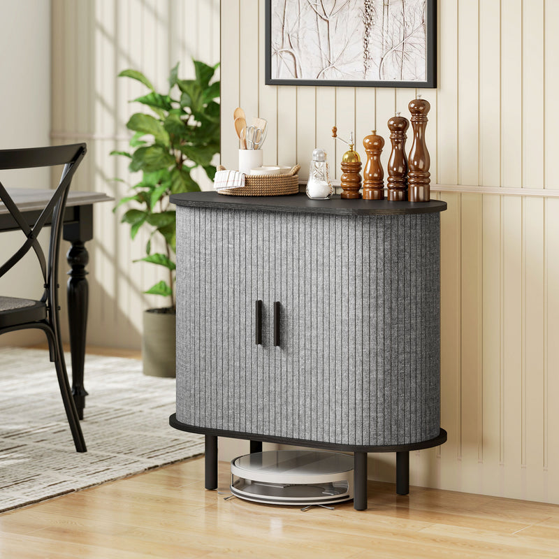 Modern Sideboard with Fluted Sliding Doors and Storage Shelves for Kitchen or Dining, Grey