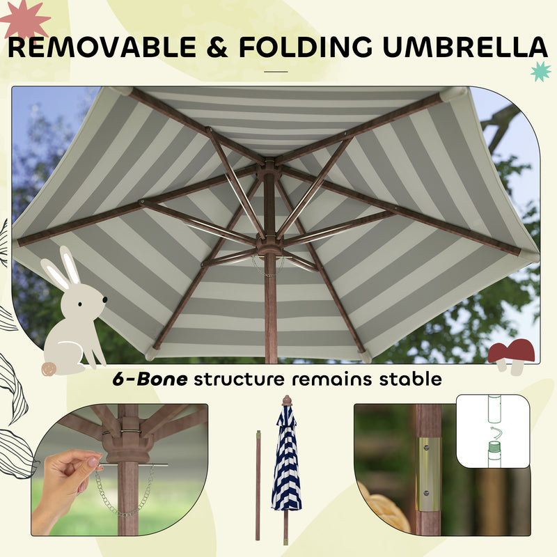 Kids Garden Table and Bench Set with Cushions and Removable Umbrella for Outdoor Play Navy Blue