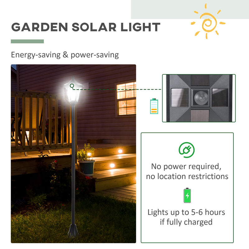 Set of 2 Black Solar Garden Post Lights with LED Lanterns and Dusk Sensor 1.2M Tall