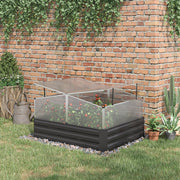 Dark Grey Galvanised Raised Garden Bed With Greenhouse Cover For Vegetables And Flowers