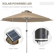 Khaki 3m Garden Parasol With Solar LED Lights For Shaded Outdoor Relaxation