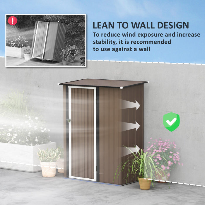5ft x 3ft Metal Garden Storage Shed With Lockable Door for Tools and Equipment Brown By Outsunny