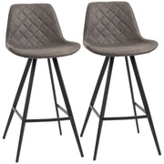 Set of 2 Vintage Bar Stools with Padded Quilted Seats and Steel Frame for Home Bar Dark Grey