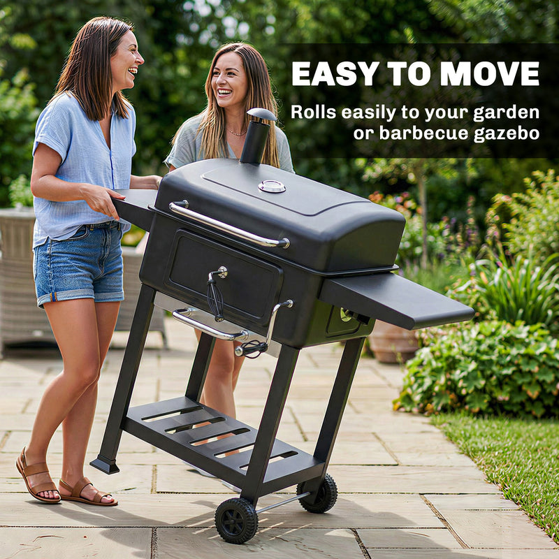 Charcoal BBQ Grill with Large Cooking Area and Easy Heat Control for Garden Gatherings Black